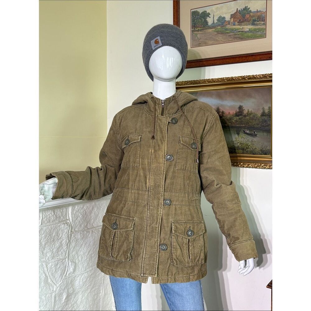 Roots Corduroy Hooded Military Green Zip Up Jacket